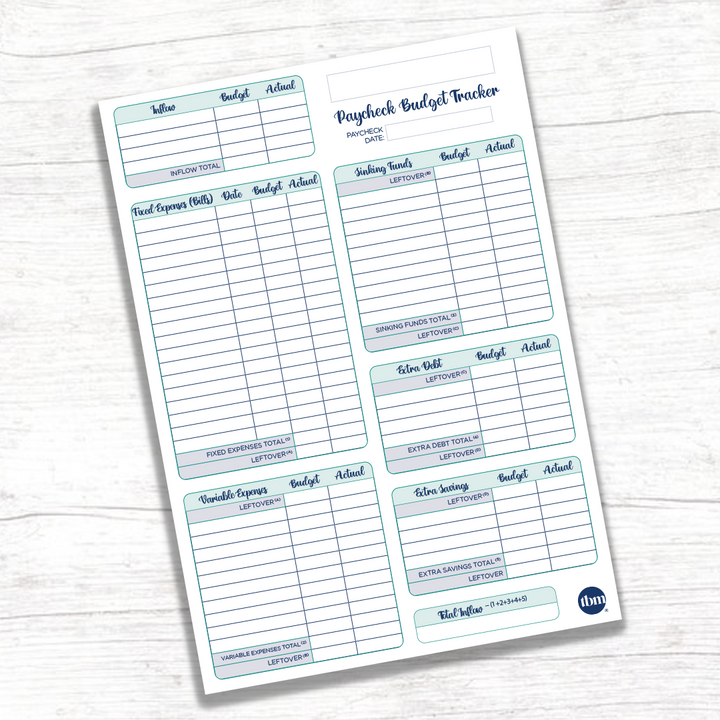 Paycheck Budget Tracker Pad