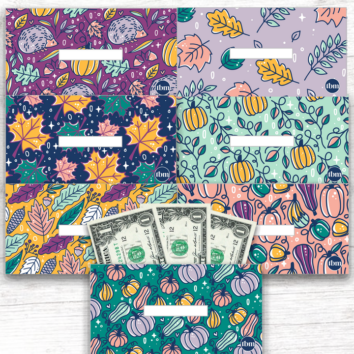 Leaves & Pumpkins Theme Horizontal Cash Envelopes (Printable)