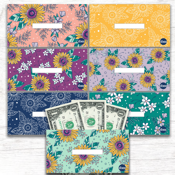 Sunflower Theme Horizontal Cash Envelopes (Printable)