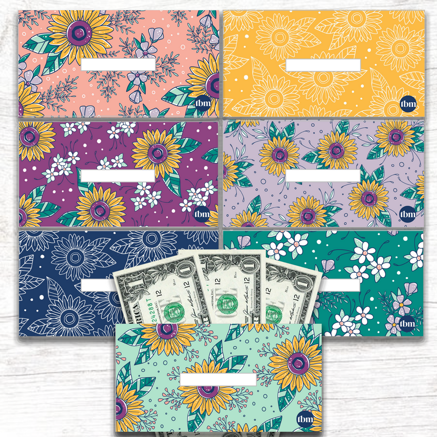 Sunflower Theme Horizontal Cash Envelopes (Printable)